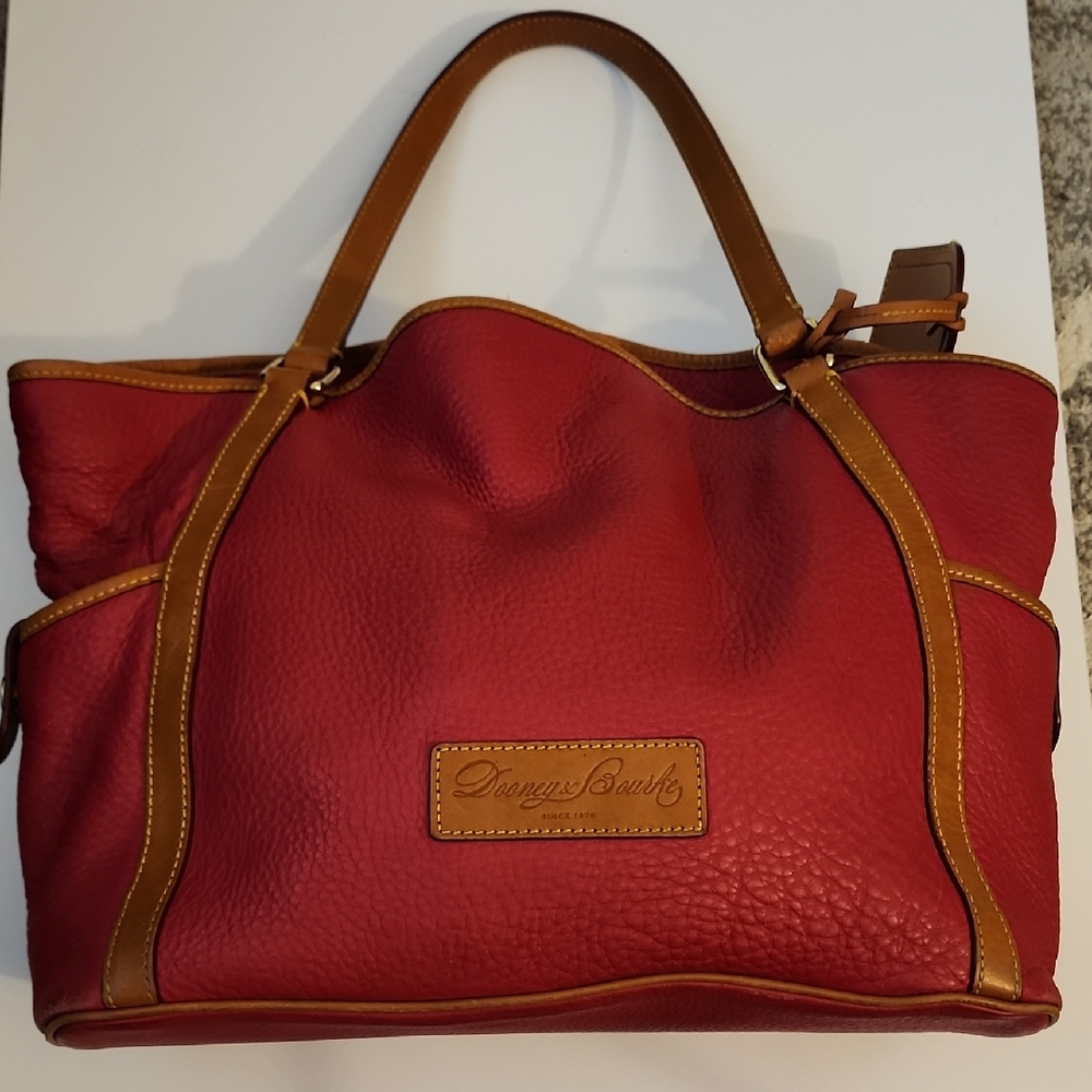 Dooney & Bourke Kristin Pebbled Leather Red Tote Bag with Tan Accents - Picture 10 of 16